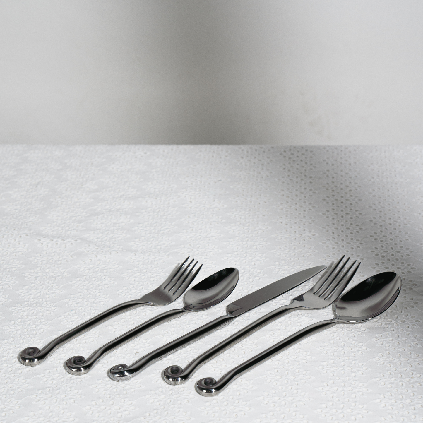 spiral 5-piece handmade cutlery silver set