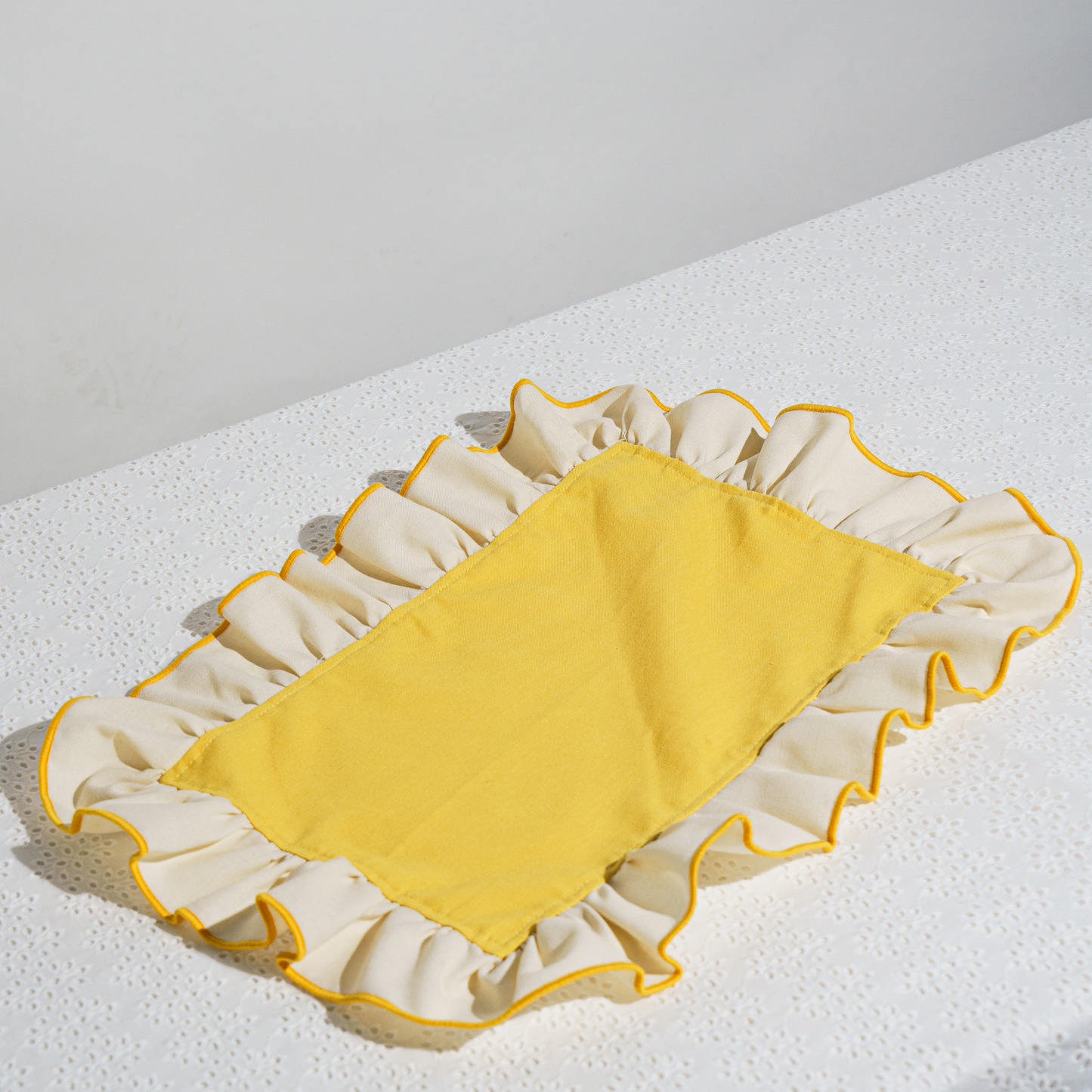 ruffled placemat butter yellow & cream