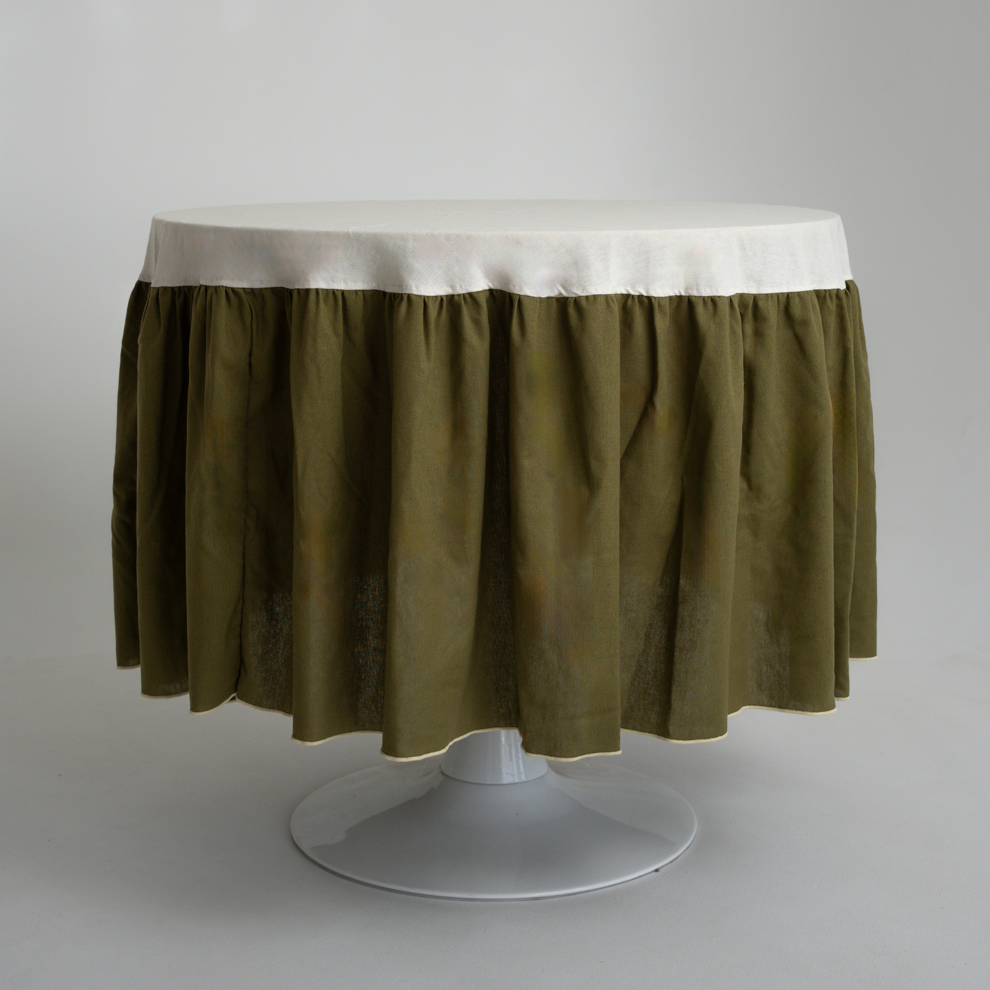 ruffled tablecloth - ivory and olive green
