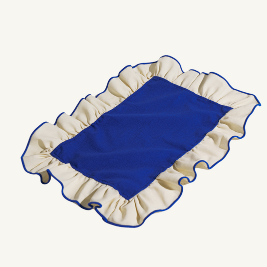ruffled placemat royal blue & cream